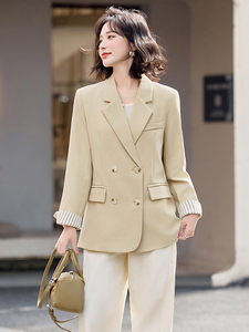 高级感时尚拼接西装外套女2025春季新款洋气百搭双排扣小西服上衣图片