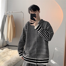 DU02-P55条纹2025年复古小众设计感连帽拉链毛衣外套男潮牌上衣，男装针织衫/毛衣，星座603-2