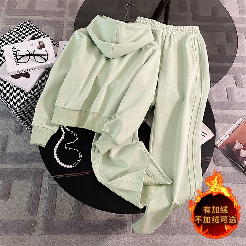 女秋拉链连帽开衫卫衣阔腿裤两件套潮,女装套装/套裙,江南