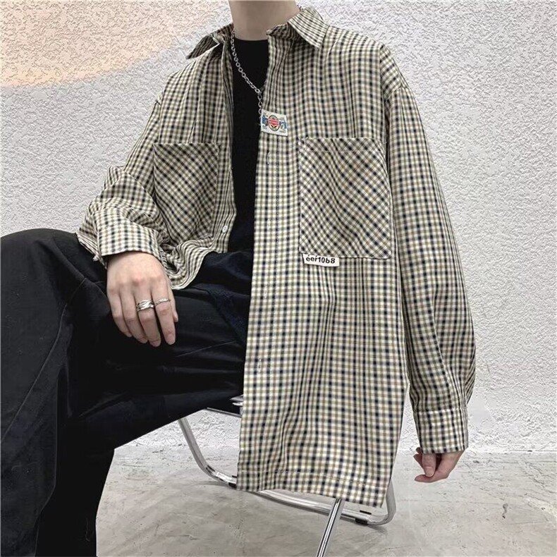 D733-P40衬衫男春秋新款港风百搭工装长袖男生休闲宽松短袖衬衣,男装衬衫,星座603-2