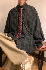 C8026/P40春装新款现货港风暖色调印花宽松简约衬衣男潮衬衫上衣，男装衬衫，电商A141