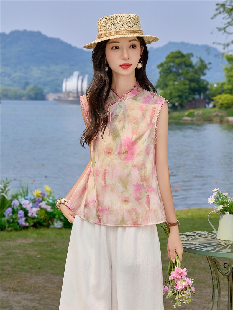 现货2026年夏季新中式人丝上衣麻料阔腿裤子，可分开卖,女装套装/套裙,伊仟回