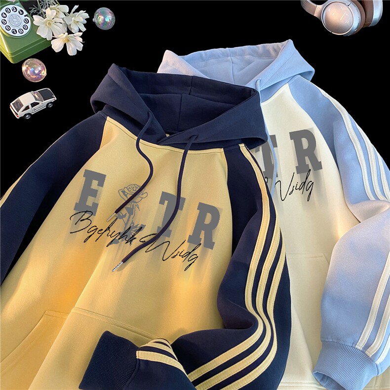 高品质！全棉重磅400克三条杠撞色印花连帽卫衣RH1215 p63控98图片