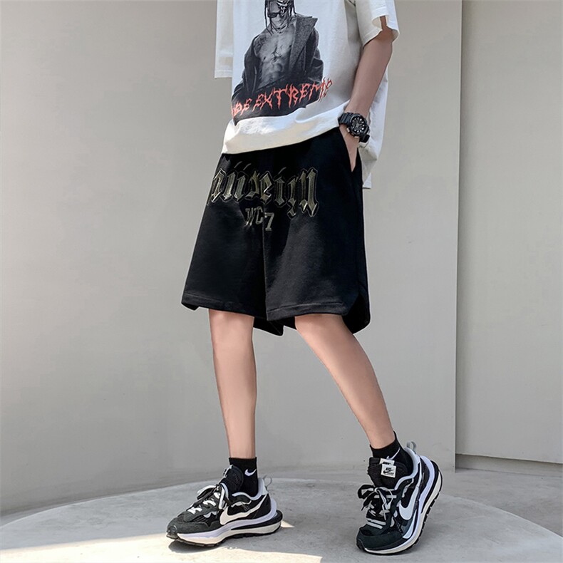 美式潮牌短裤男夏季字母刺绣宽松运动五分裤街头中裤D9011-p26图片