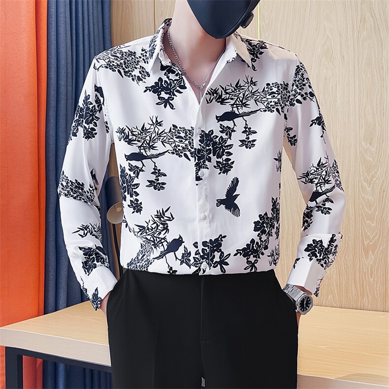 301A-1/H513/P58秋季新款男士长袖印花衬衫男痞帅修身花衬衣,男装衬衫,星座301A-1