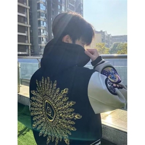 复古潮牌光明之眼刺绣棒球服男女秋冬情侣加厚夹克外套 JM402图片