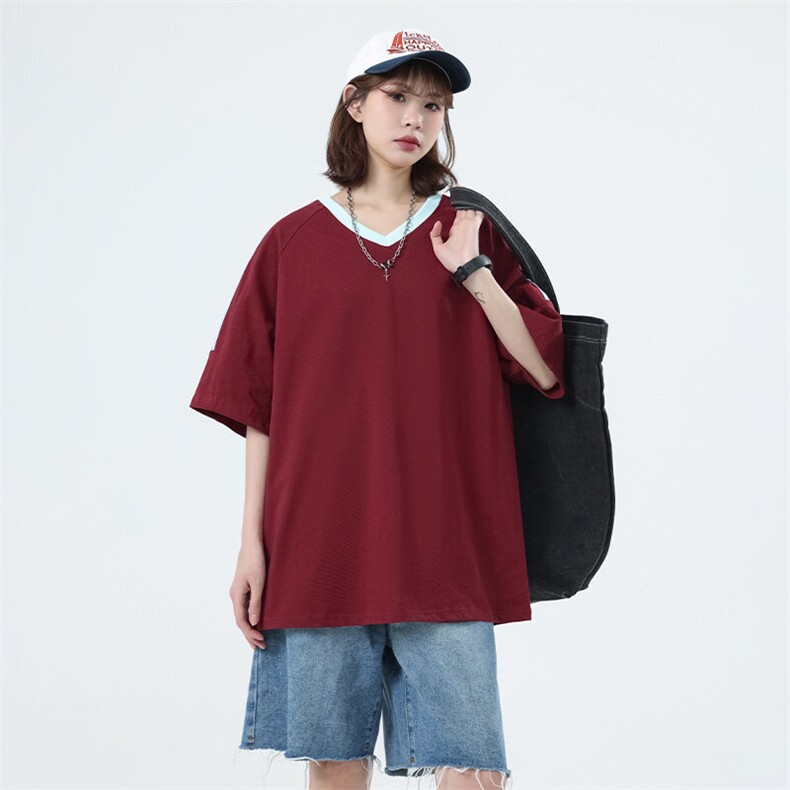 T8925-P40M-6XL大码撞色插肩袖美式重磅男女同款短袖T恤控79,男装T恤,星座109