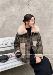 格子大毛领图片