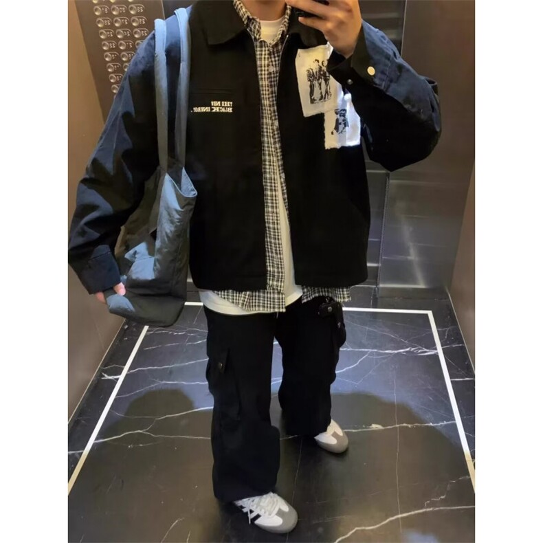 W10153-P88网图现货安可拉红秋季翻领夹克美式复古宽松休闲外套,男装夹克,星座1608-2