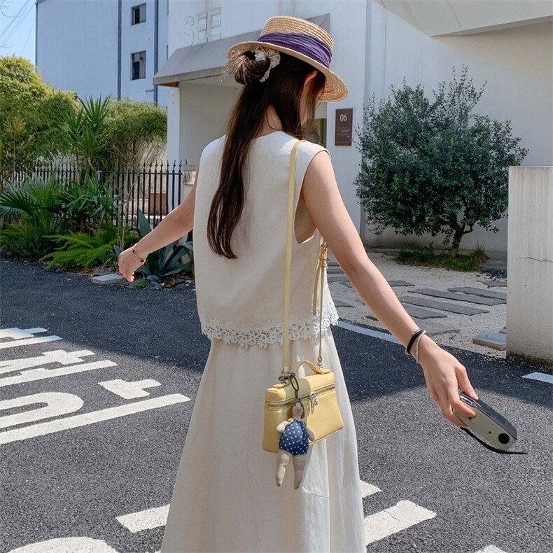 米白色贵气感千金穿搭套装女2025新款夏季大方得体马甲裙子两件套,女装套装/套裙,2C057