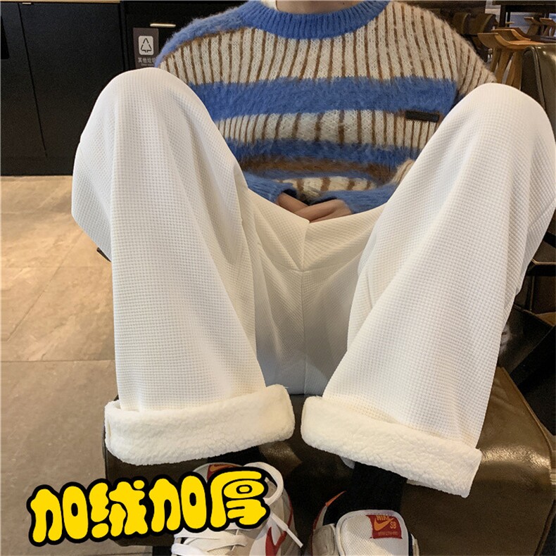 冬季加绒加厚直筒宽松阔腿抽绳束脚运动裤灯芯绒裤子K0467-P40图片