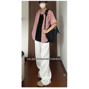 现货 CS21-特P32 夏季薄款男女宽松格子短袖衬衫半袖寸衣外套图片