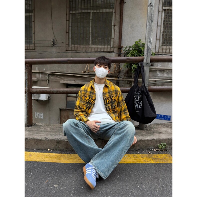 【有货】格子长袖衬衫男女同款字母设计感防晒外套K376CC-特P46,男装防晒衣,星座1007（原301D）