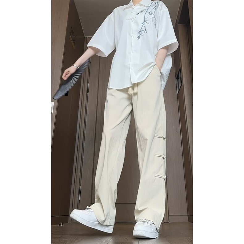 新中式风盘扣裤子夏季垂感长裤（衬衫C2319）KK176-特P30控58,男装衬衫,星座1213