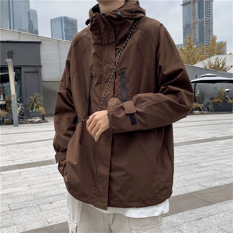 冲锋衣男士2023秋冬季百搭纯色美式宽松连帽开衫夹克W6100-P68,男装夹克,星座512-2