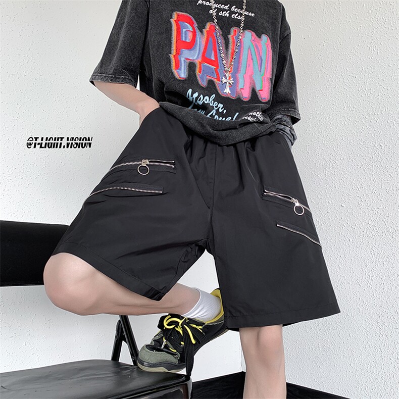 B221美式ins高街暗黑小众拉链宽松五分裤短裤LK23061-P50控68,男装休闲裤,电商B221