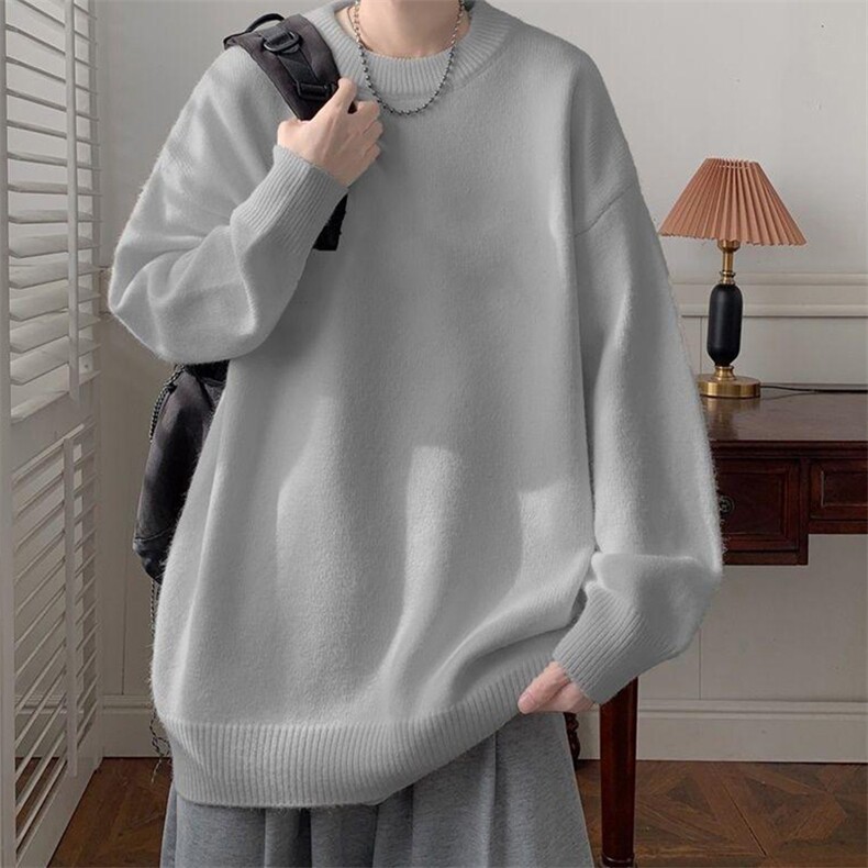 重磅秋冬男女纯色打底针织衫圆领套头半高领毛衣美式复古休闲上衣，男装T恤，电商A486