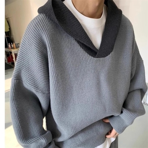 美式复古撞色连帽毛衣男秋冬季高级感针织衫外套1008-LD888-P53图片
