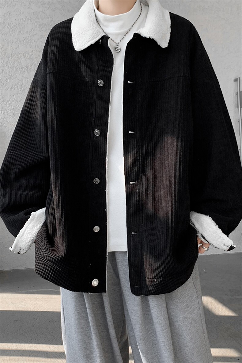 8XL-M特大码港风灯芯绒翻领夹克男羊羔毛棉衣棉服外套JK1307P68,男装夹克,电商D206-1