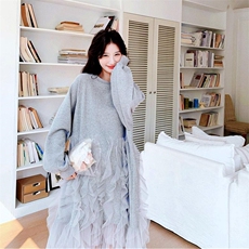 设计感网纱拼接灰色连衣裙女2025春季新款芭蕾风宽松减龄卫衣裙子，女装连衣裙，2C137