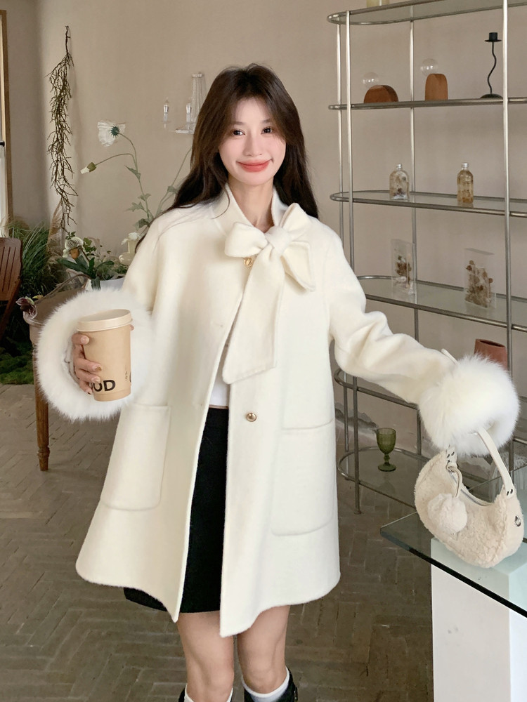 新款！冬装真狐狸毛双面羊毛呢大衣2C133-8991-P360-K498,女装毛呢外套,2C133