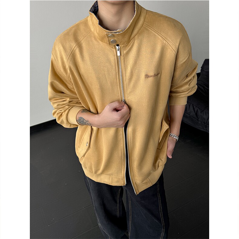 美式麂皮绒格子拼接翻领夹克男女xh152-特p70,男装夹克,电商B367