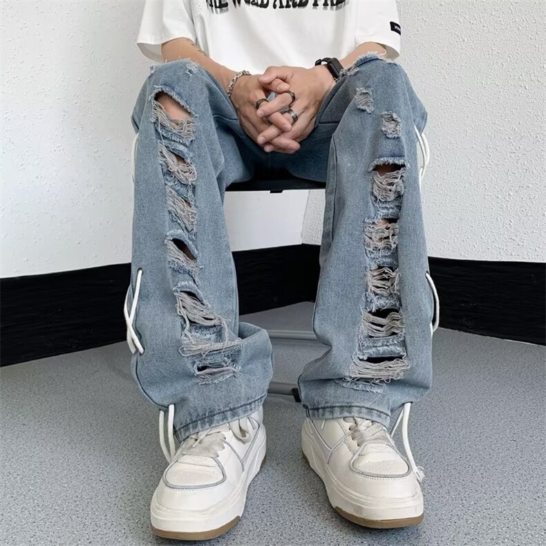 夏季宽松直筒直脚慵懒男青春流行水洗牛仔裤中腰长裤潮K5030-P55图片