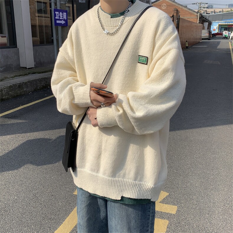 设计感假两件圆领毛衣男秋冬季青少年加厚针织杉港风chic宽松线衣,男装针织衫/毛衣,星座410-6（原星座1304-1）