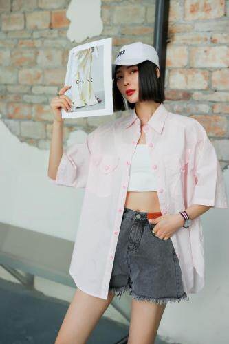 夏天短袖衬衫纯棉，女装衬衫，品炫姿
