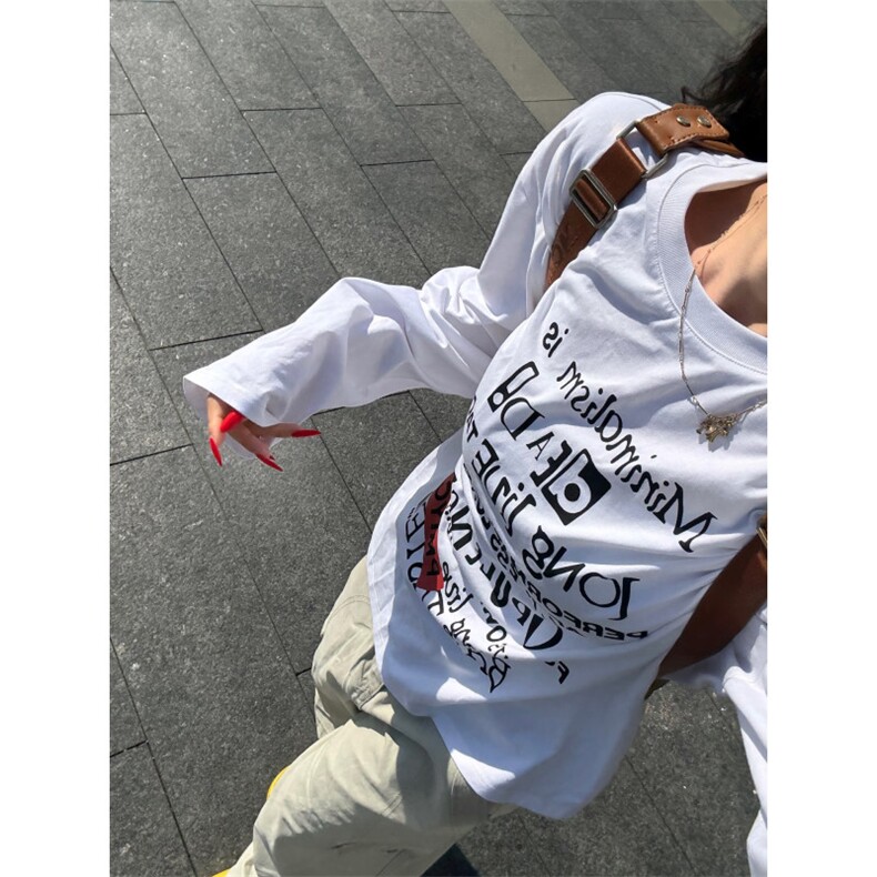 现货网图帅气字母印花圆领长袖T恤小众潮T男女CT819-P29图片