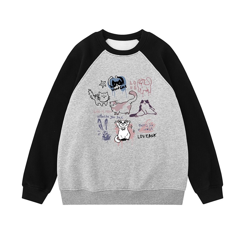 港风23新款秋季时尚百搭宽松卡通印花潮流套头卫衣WY612P48控68,男装卫衣,电商A268-1