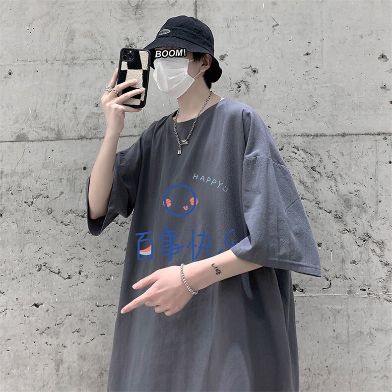 YT26183-P30亚短袖t恤男大码五分袖男宽松七分袖港风模特,男装T恤,电商A040