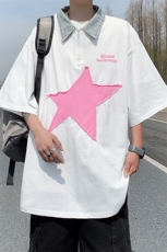 夏季新款港风美式几何通铺刺绣牛仔POLO领短袖T恤ins男ZX440-P28，男装T恤，星座313A(原308A-2)
