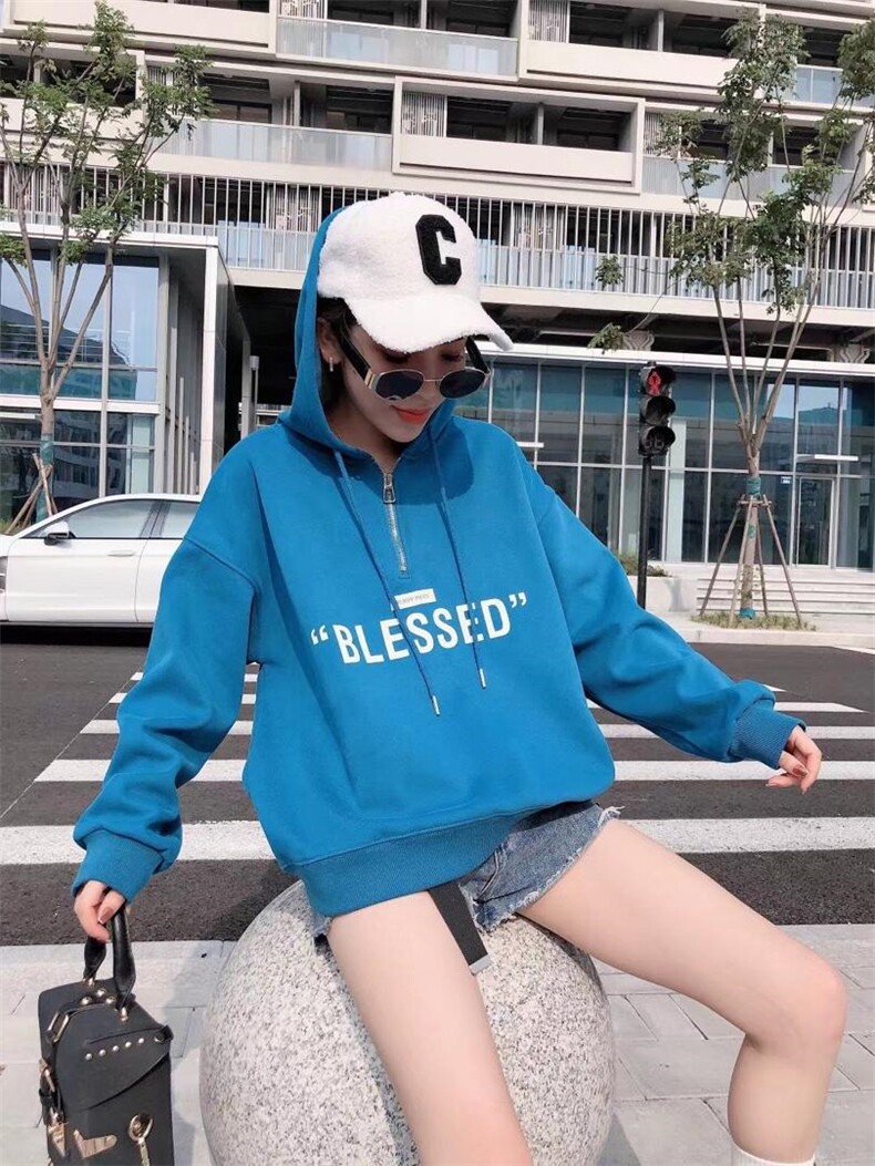 半拉链加绒卫衣，女装卫衣/绒衫，一杭