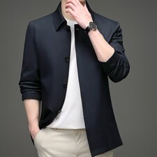 2023秋季新款男士中长款风衣休闲宽松翻领长袖薄款中年上衣外套，男装风衣，电商B212（原钱塘6029）