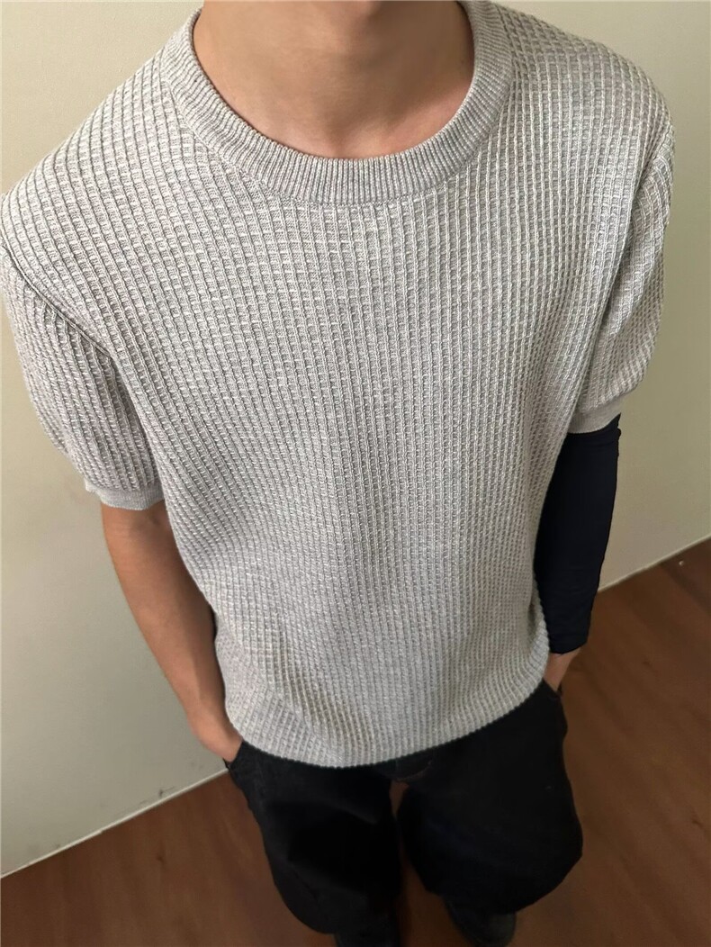 百搭美式新款华夫格针织短袖T恤男圆领百搭半袖上衣513DT3505P35,男装T恤,星座513