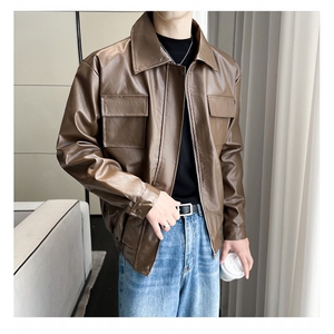 痞帅Pu皮衣小众设计感潮牌双拉链垫肩皮夹克男机车服秋冬高街外套图片
