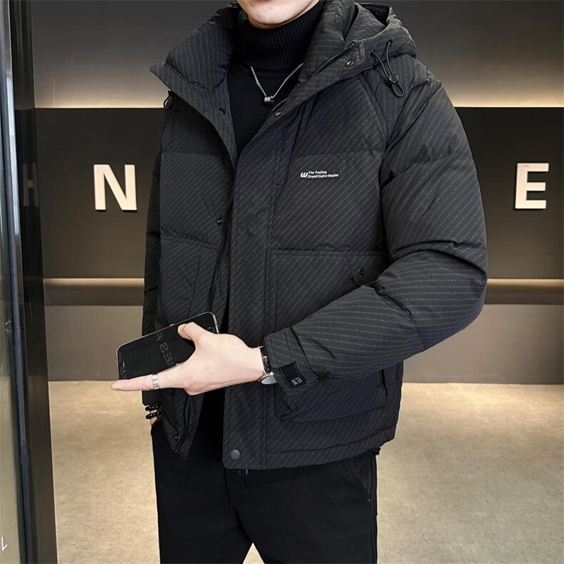冬季店主风新款暗花纹连帽羽绒服男 短款保暖羽绒外套Y5522-P195图片