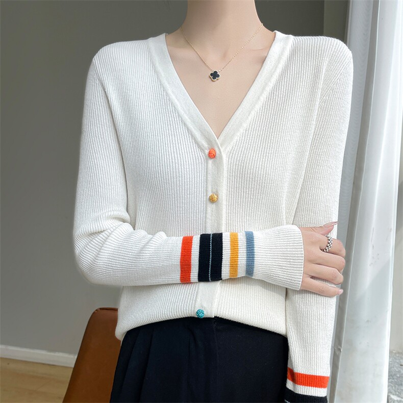 时尚减龄V领开衫简约百搭彩色纽扣设计感针织衫，女装针织衫/毛衣，凯思米羊绒