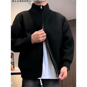 重磅秋冬北极绒双拉链毛衣开衫美式复古休闲慵懒风宽松针织衫外套图片