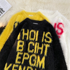 美式复古貂毛字母毛衣情侣宽松秋冬慵懒百搭针织衫上衣MY307/P59，男装针织衫/毛衣，星座506B