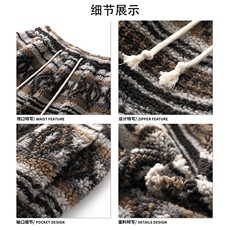 抽绳收腰保暖慵懒休闲裤民族风部落纹羊羔绒阔腿裤K893TP55控98，男装民族服装，电商A102B
