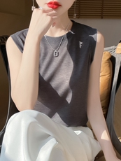 女士圆领无袖单件百搭宽松打底背心，女装针织衫/毛衣，绒宛羊绒