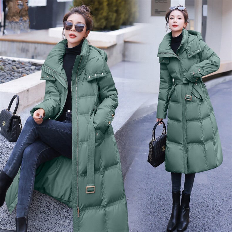 2025年新款长款过膝韩版修身收腰时尚加厚羽绒服白鸭绒，女装羽绒服，难舍钰依