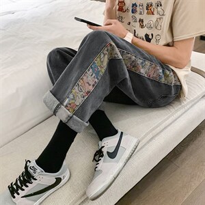 秋季阔腿牛仔裤男宽松直筒chic港味复古老爹裤子ins潮牌NK66-P45图片