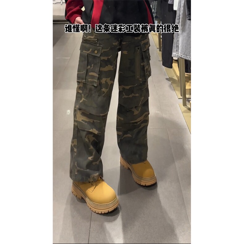 美式hiphop重磅迷彩工装裤男女宽松直筒显瘦休闲长裤潮GJ399 P65图片