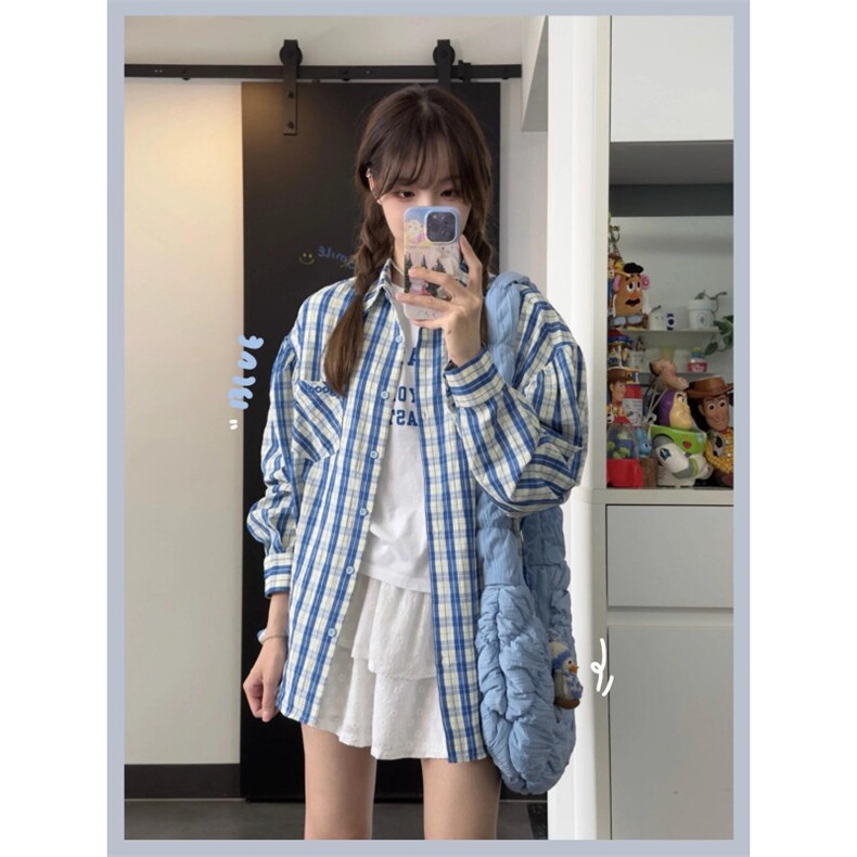 【有货】cleanfit蓝白格子衬衫男美式复古长袖衬衣N316LL-特P45图片
