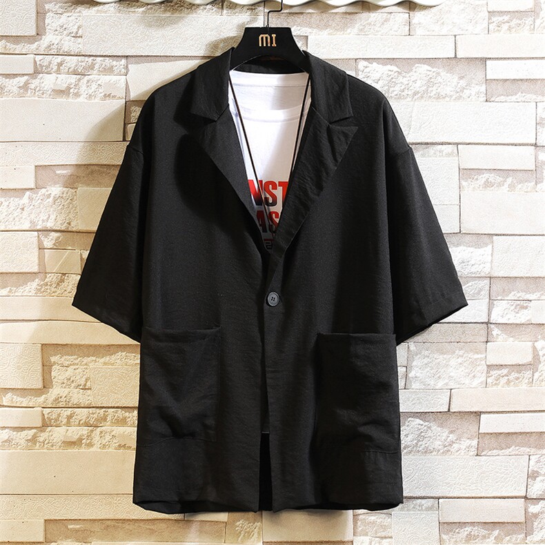 A119-P50七分袖西装男大码宽松五分袖小西服砖墙挂拍，男装西服，电商A040A