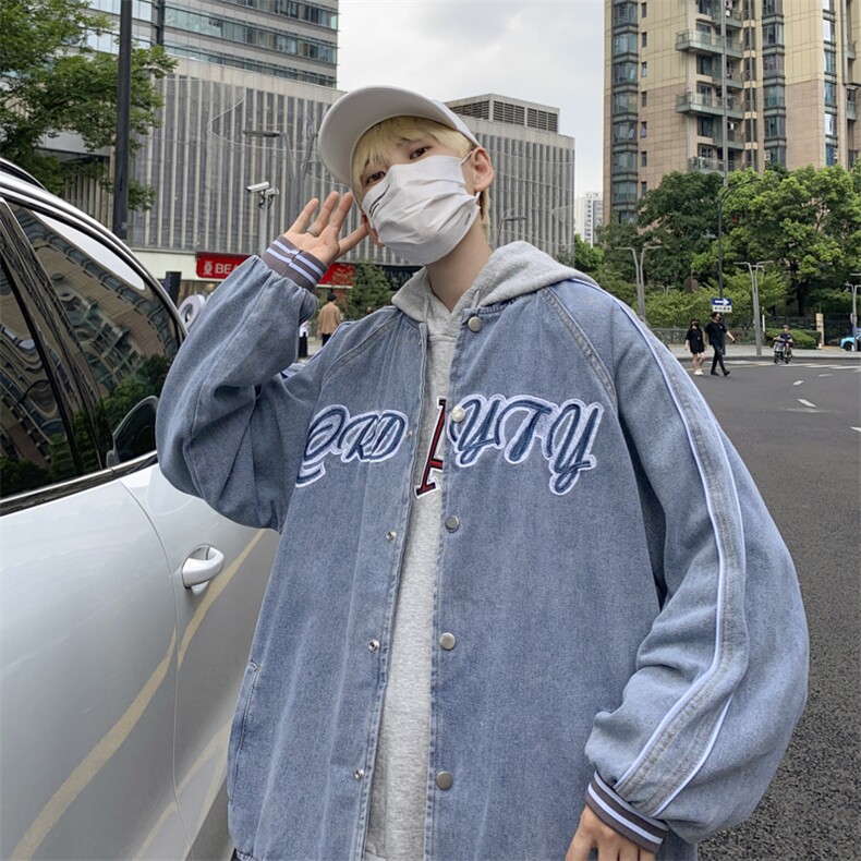 棒球服男春秋美式牛仔夹克oversize潮牌欧美高街外套JK0282-P70图片
