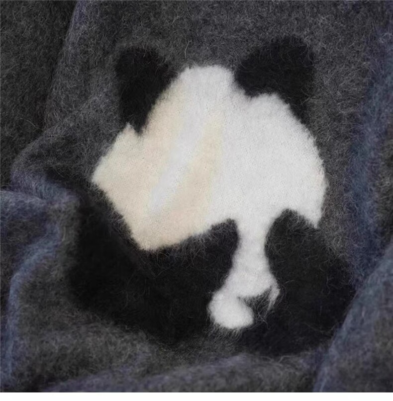 女士秋冬纯毛熊猫提花圆领简约休闲宽松毛衣,针织衫/毛衣,百纯羊绒